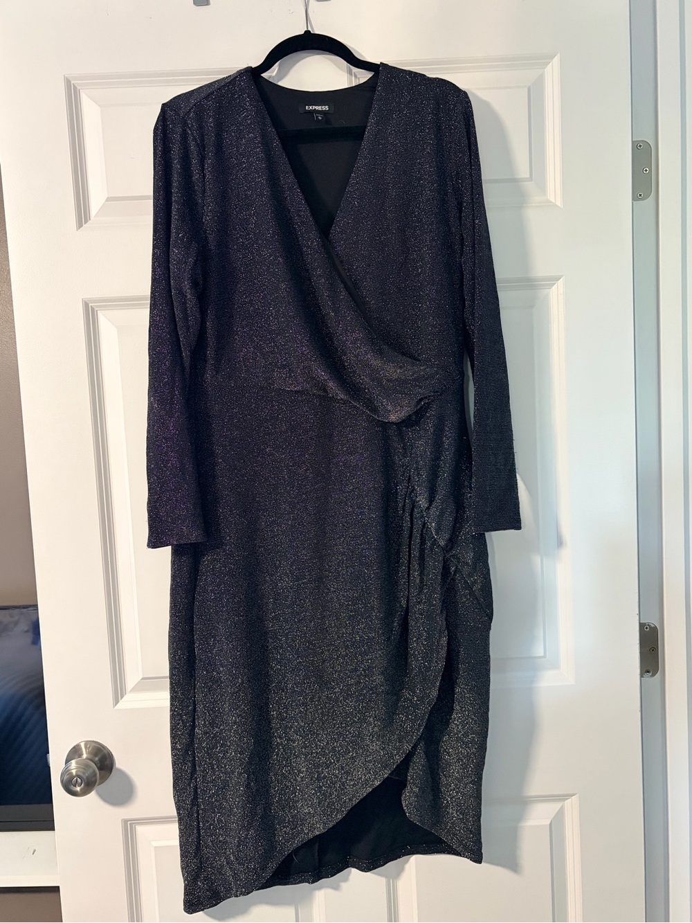 Express Metallic Charcoal Wrap Midi Dress